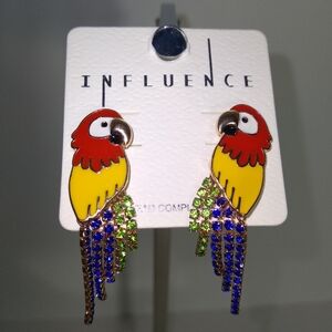 Parrot Rhinestone Earrings - Red, Yellow, Green, Blue